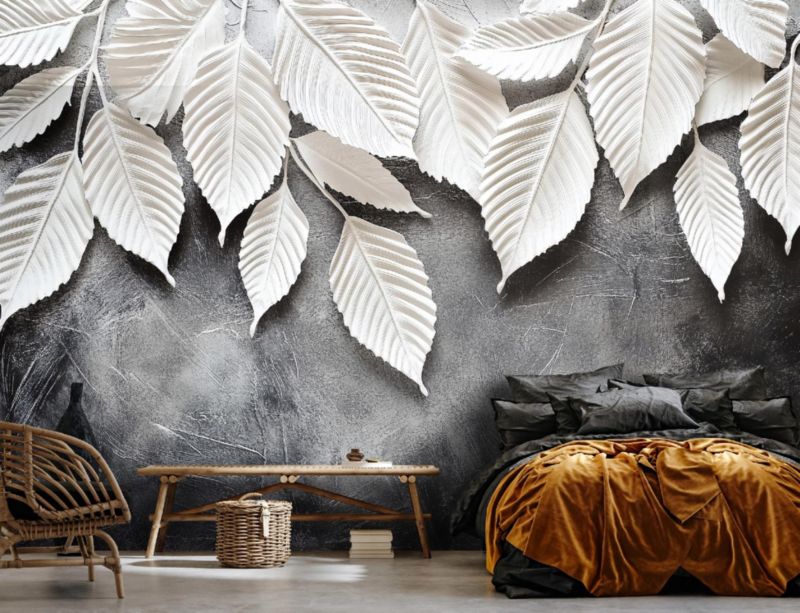 Tapeta Do Sypialni Salonu Kuchni WALLARENA 250x175 cm Dekoracja Fototapeta Abstrakcja Liście 1 szt.