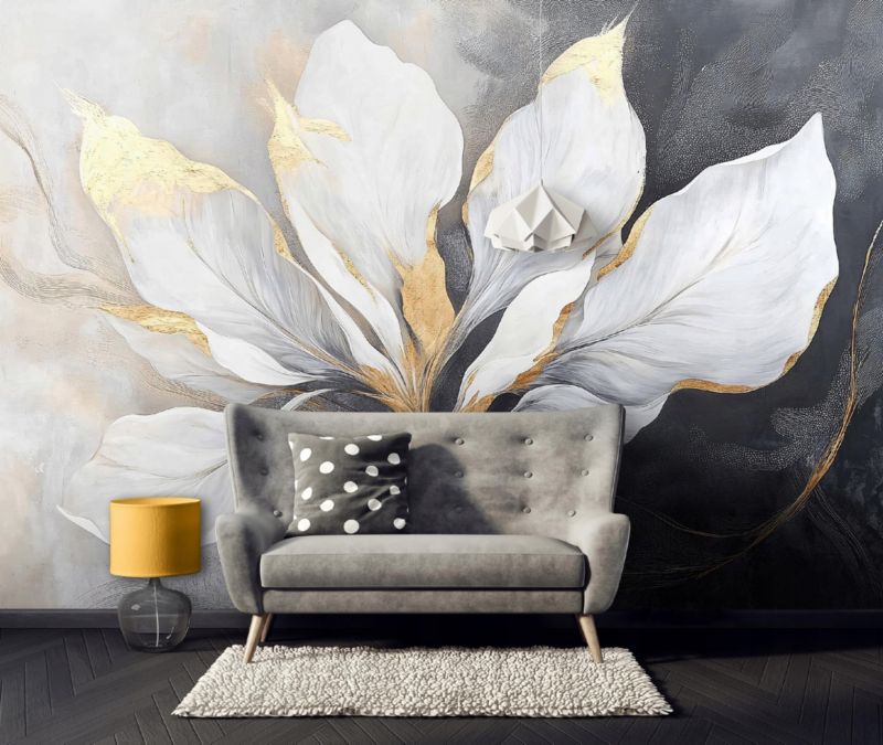 Tapeta Do Sypialni Salonu Kuchni WALLARENA 250x175 cm Dekoracja Fototapeta Liście Beton 1 szt.