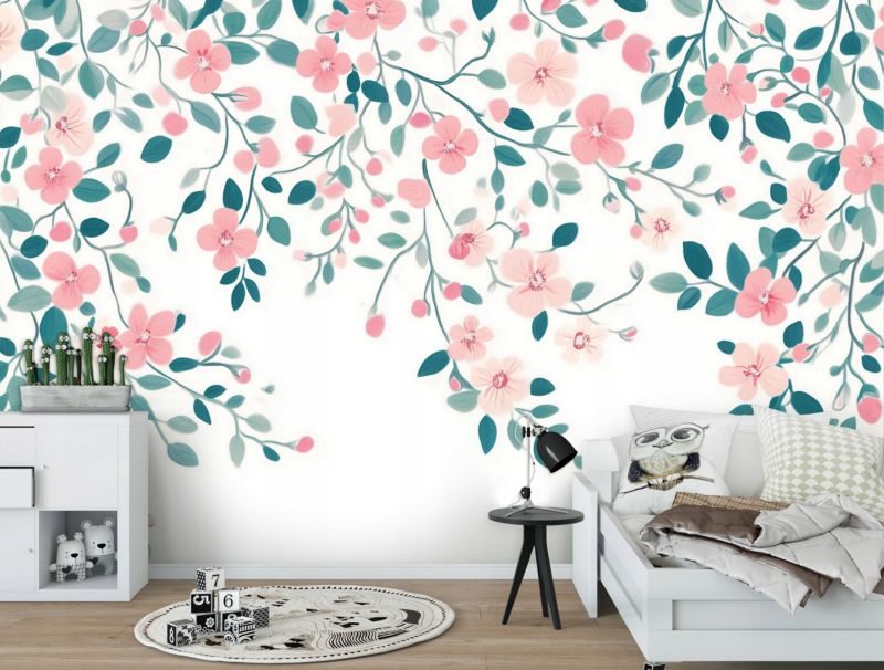 Tapeta Do Sypialni Salonu Kuchni WALLARENA 350x250 cm Fototapeta Kwiaty Liście 1 szt.