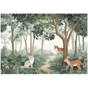 Tapeta Dziecięca WALLARENA 250x175 cm Fototapeta Dla Dzieci Las Zwierzęta Dekoracja Ścienna 1 szt.