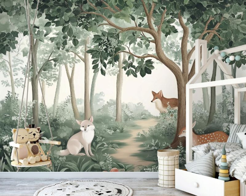 Tapeta Dziecięca WALLARENA 250x175 cm Fototapeta Dla Dzieci Las Zwierzęta Dekoracja Ścienna 1 szt.
