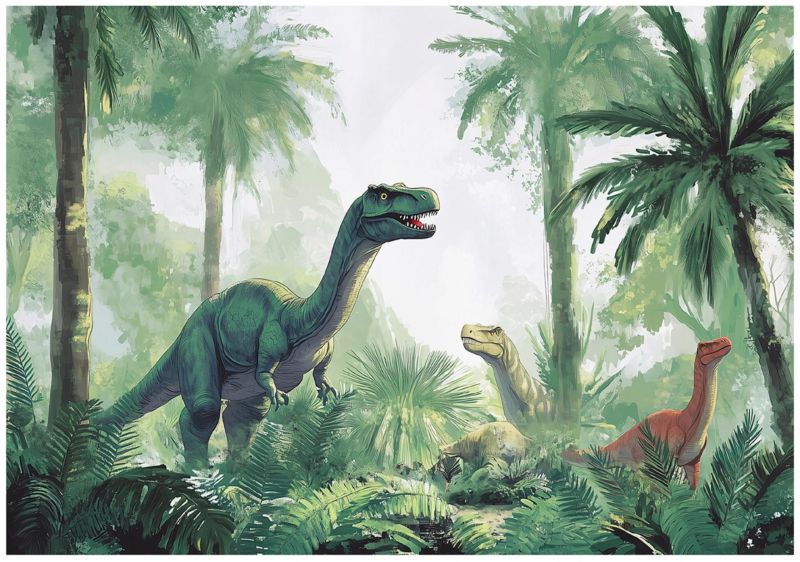 Tapeta Dziecięca WALLARENA 300x210 cm Fototapeta Dla Dzieci Dinozaury Dekoracja Ścienna 1 szt.