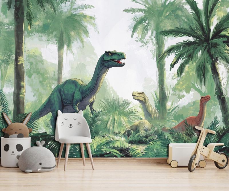 Tapeta Dziecięca WALLARENA 300x210 cm Fototapeta Dla Dzieci Dinozaury Dekoracja Ścienna 1 szt.