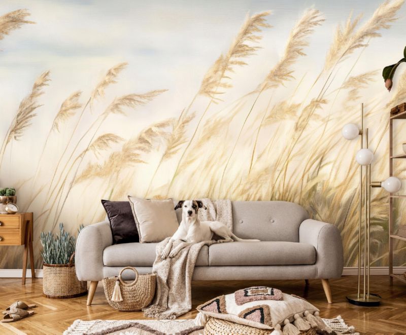 Tapeta Na Flizelinie Ścianę WALLARENA 400x280 cm Fototapeta Do Sypialni Salonu Kuchni Boho Trawa Pampasowa 1 szt.