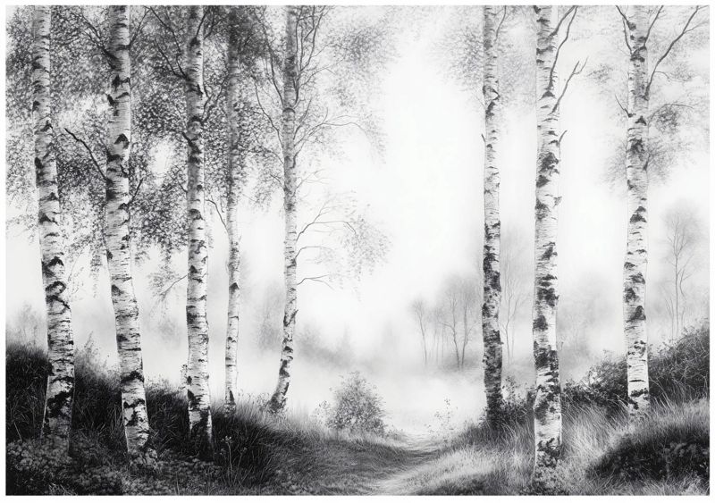 Tapeta Na Flizelinie Ścianę WALLARENA 400x280 cm Fototapeta Do Sypialni Salonu Kuchni Las Czarno Biały 1 szt.