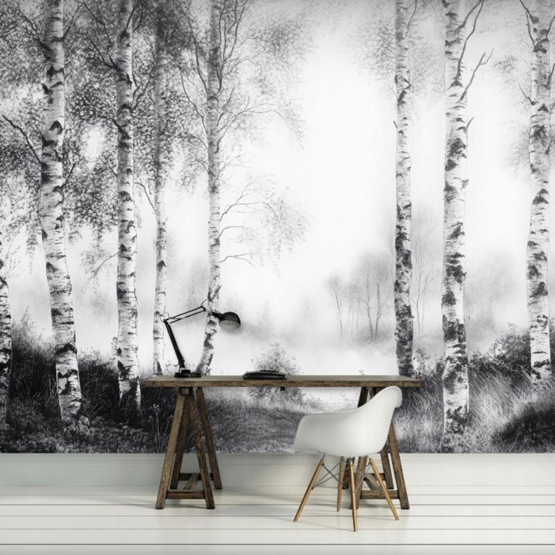 Tapeta Na Flizelinie Ścianę WALLARENA 400x280 cm Fototapeta Do Sypialni Salonu Kuchni Las Czarno Biały 1 szt.