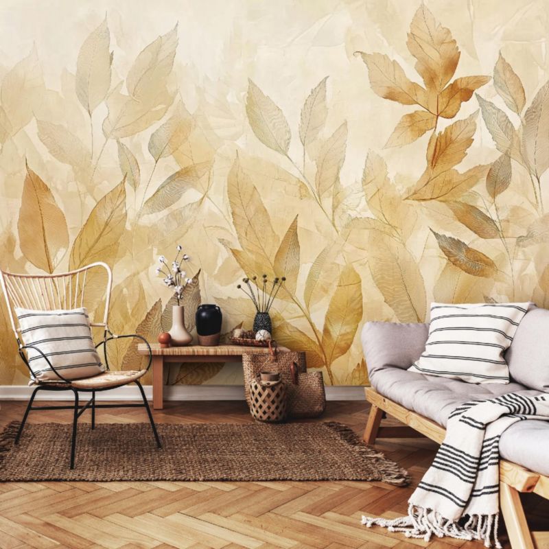Tapeta Na Flizelinie Ścianę WALLARENA 400x280 cm Fototapeta Do Sypialni Salonu Kuchni Liście Abstrakcja 1 szt.