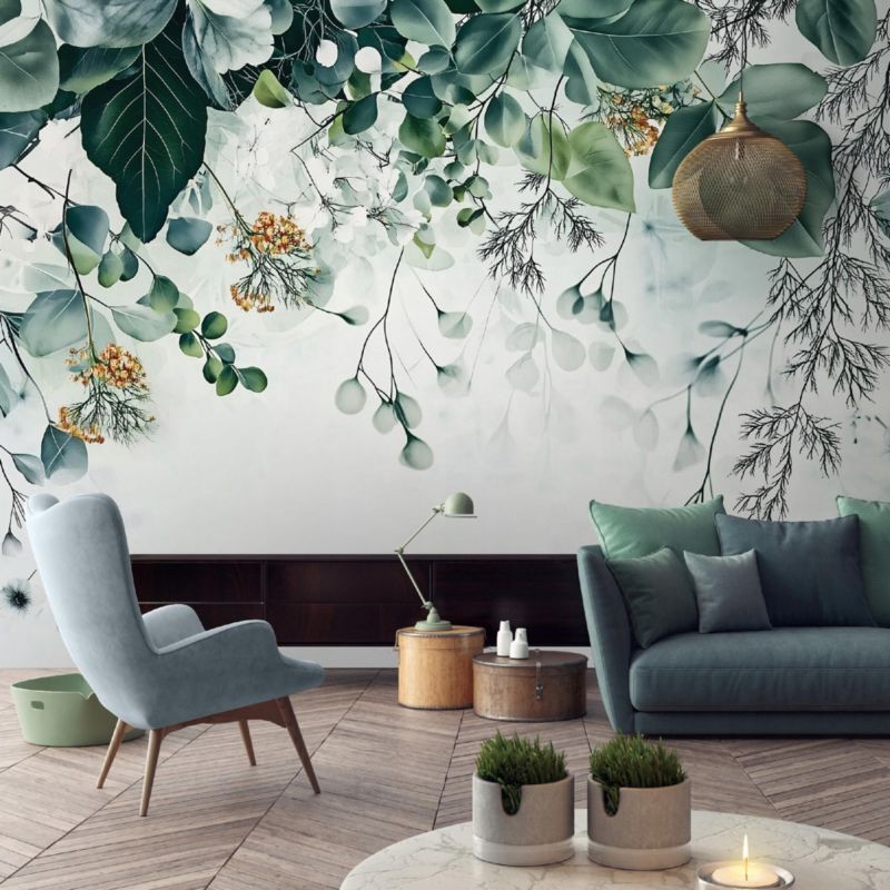 Tapeta Na Flizelinie Ścianę WALLARENA 400x280 cm Fototapeta Do Sypialni Salonu Kuchni Liście Zielone Natura 1 szt.