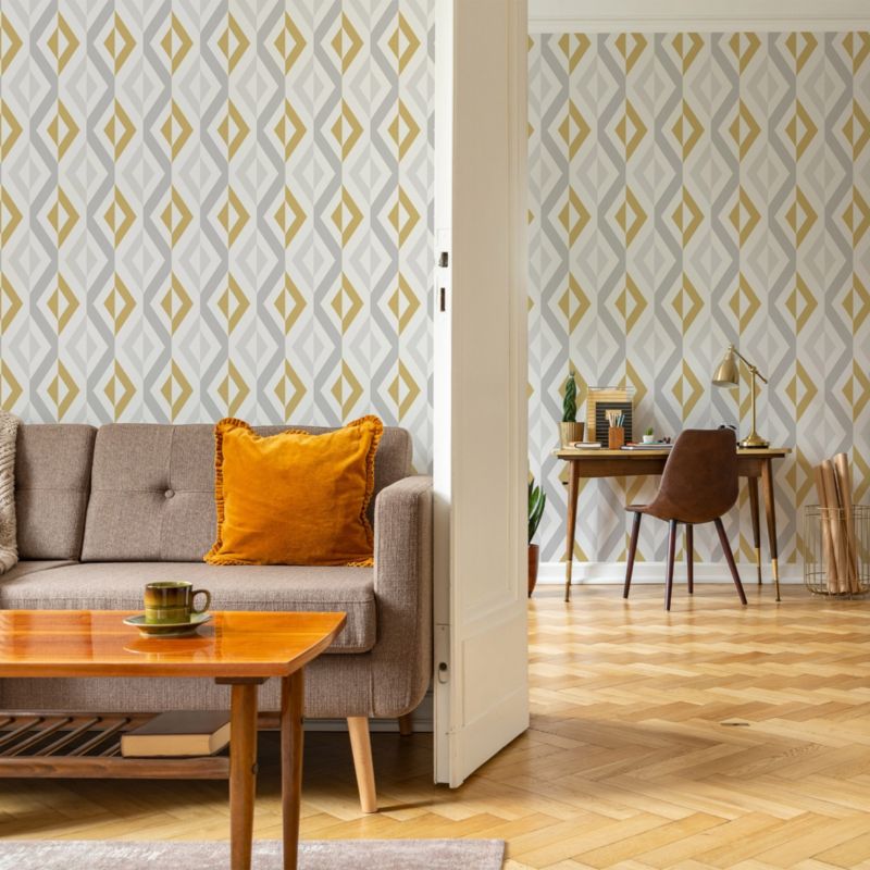 Tapeta winylowa na flizelinie GoodHome Beril ochra / srebrna