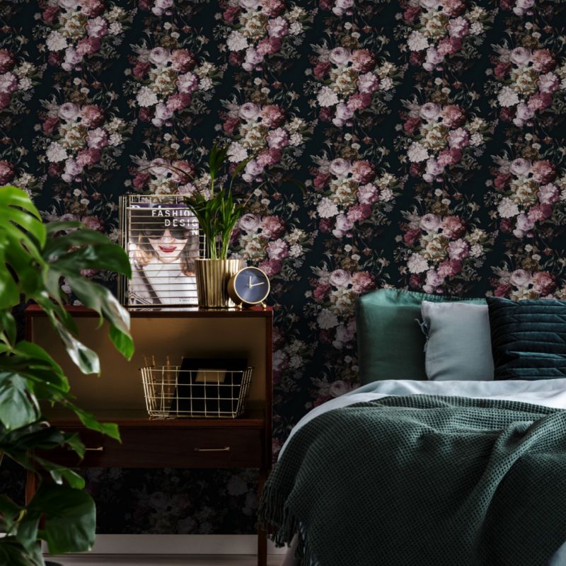 Tapeta winylowa na flizelinie GoodHome Chryso czarna / różowa