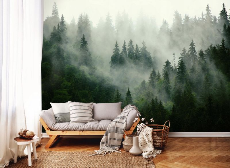 Tapeta Winylowa Na Flizelinie WALLARENA 368x254 cm Fototapeta Do Sypialni Salonu Las We Mgle 1 szt.
