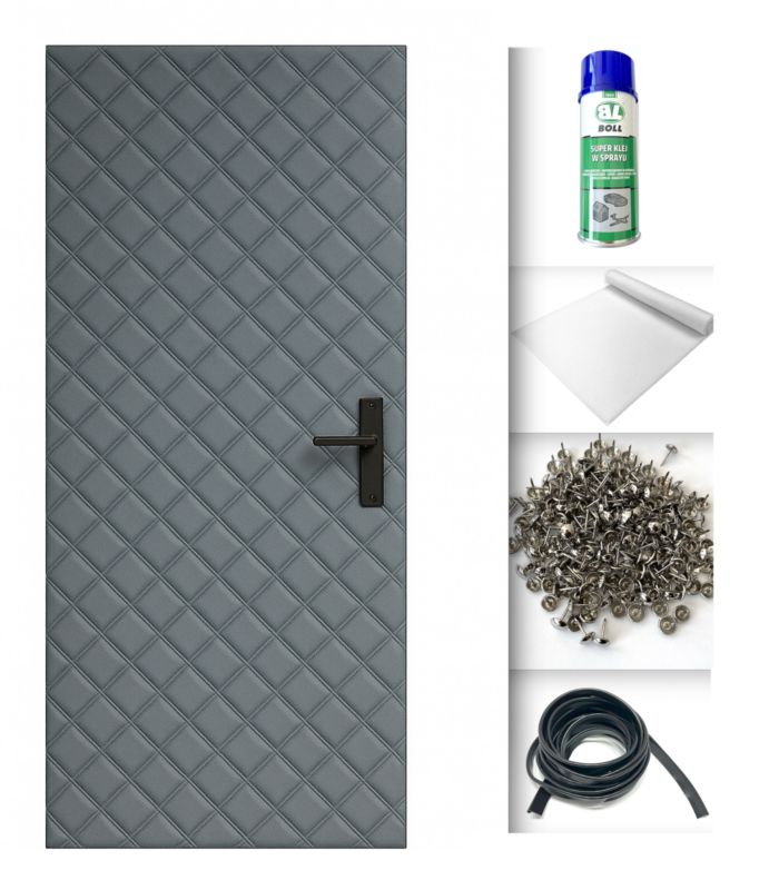 Tapicerka drzwiowa Ultrasonic Antracyt 115 x 215 cm obicie na drzwi ocieplenie uszczelnienie wygłuszenie + Akcesoria 1 kpl.