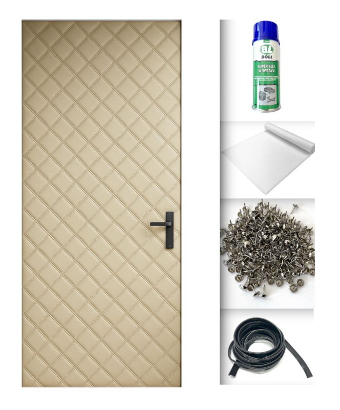 Tapicerka drzwiowa Ultrasonic Beżowa 115 x 215 cm obicie na drzwi ocieplenie uszczelnienie wygłuszenie + Akcesoria 1 kpl.