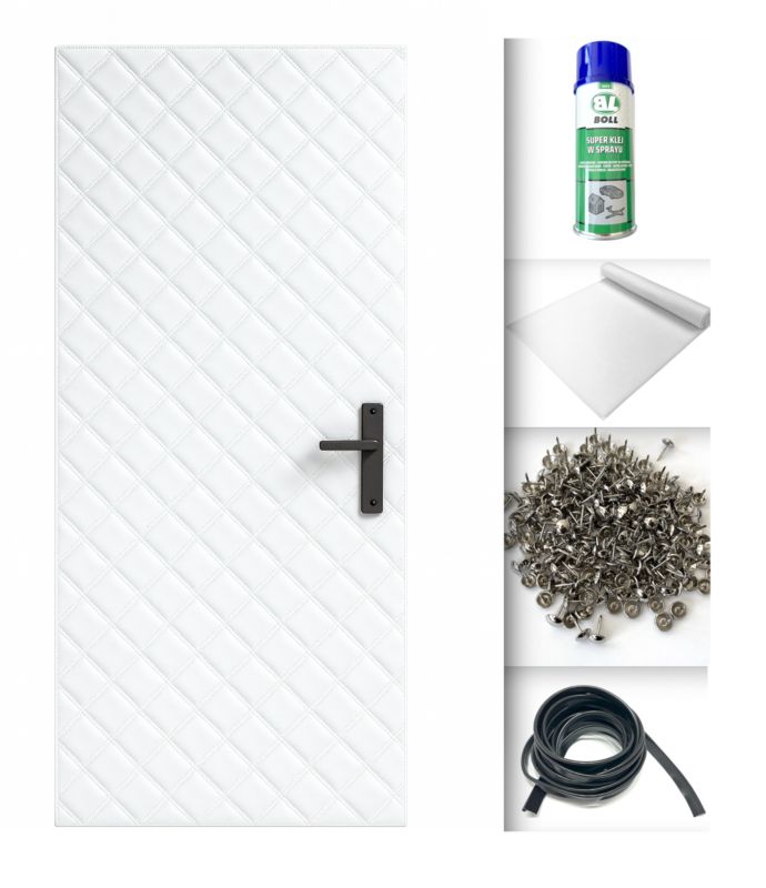 Tapicerka drzwiowa Ultrasonic Biała 115 x 215 cm obicie na drzwi ocieplenie uszczelnienie wygłuszenie + Akcesoria 1 kpl.