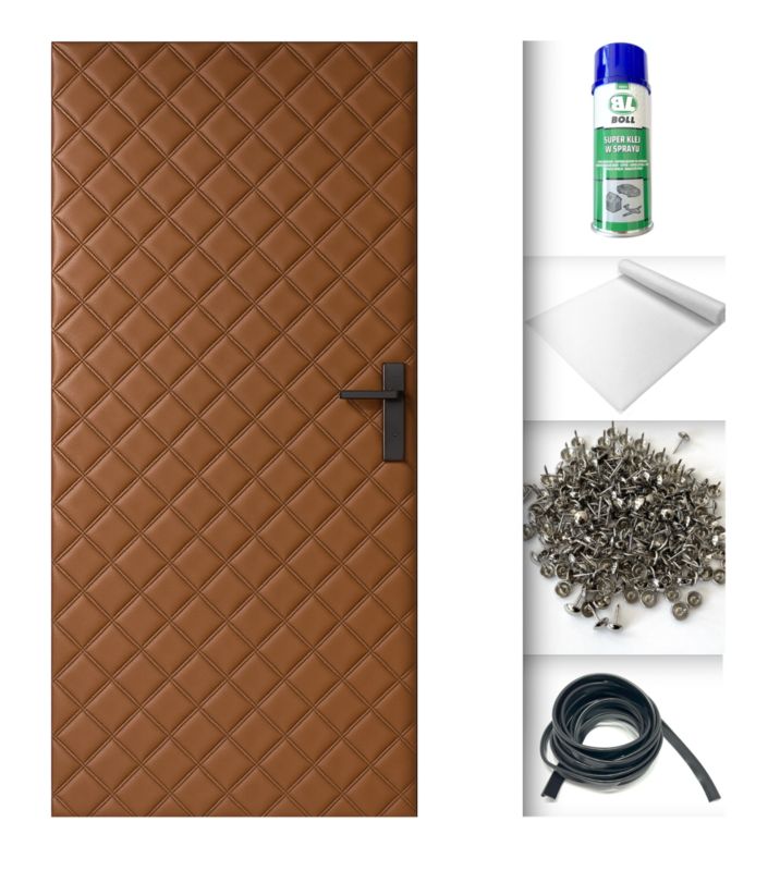 Tapicerka drzwiowa Ultrasonic Brązowa 115 x 215 cm obicie na drzwi ocieplenie uszczelnienie wygłuszenie + Akcesoria 1 kpl.