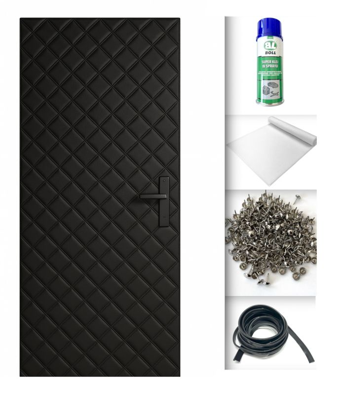 Tapicerka drzwiowa Ultrasonic Czarna 115 x 215 cm obicie na drzwi ocieplenie uszczelnienie wygłuszenie + Akcesoria 1 kpl.