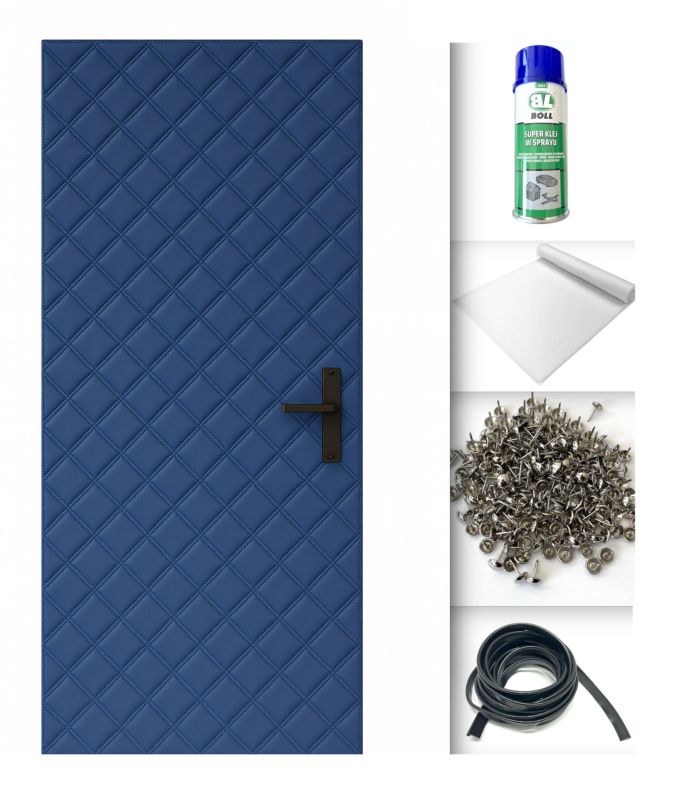 Tapicerka drzwiowa Ultrasonic Granatowa 115 x 215 cm obicie na drzwi ocieplenie uszczelnienie wygłuszenie + Akcesoria 1 kpl.