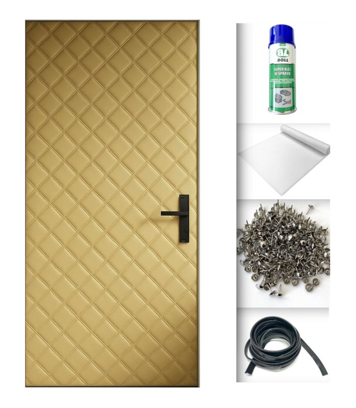Tapicerka drzwiowa Ultrasonic Jasno złota 115 x 215 cm obicie na drzwi ocieplenie uszczelnienie wygłuszenie + Akcesoria 1 kpl.