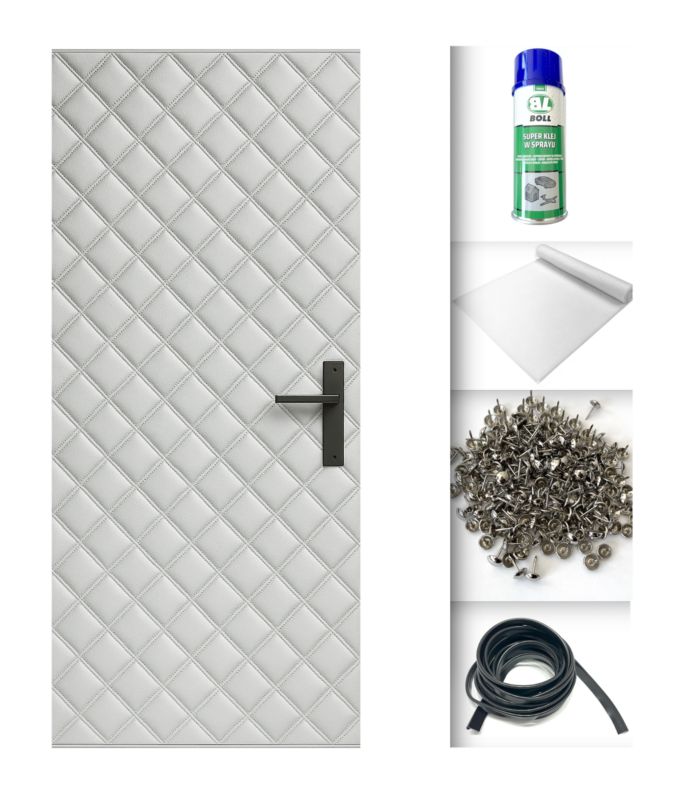 Tapicerka drzwiowa Ultrasonic Srebrna 115 x 215 cm obicie na drzwi ocieplenie uszczelnienie wygłuszenie + Akcesoria 1 kpl.