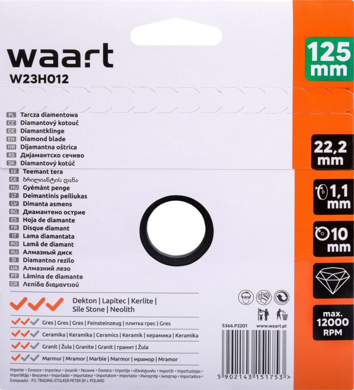 Tarcza diamentowa Waart turbo 125 x 1 x 22,2 mm