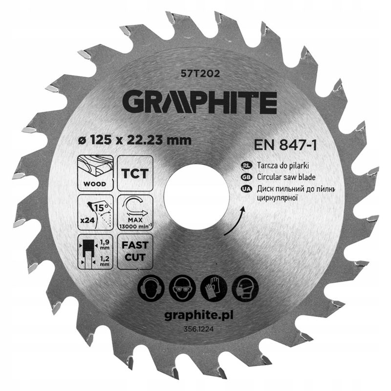 Tarcza do pilarki GRAPHITE widiowa  125 x 22.23 mm, 24 zęby 1 szt