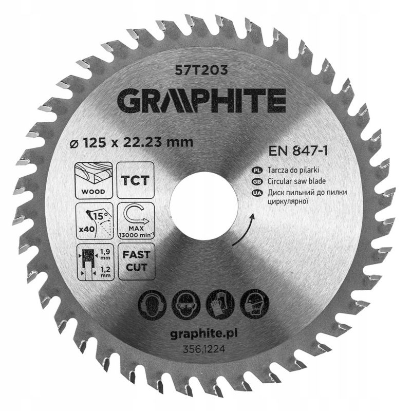 Tarcza do pilarki GRAPHITE widiowa 125 x 22.23 mm, 40 zębów 1 szt