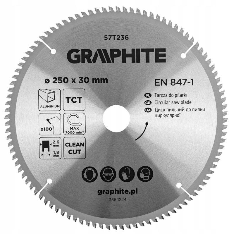 Tarcza do pilarki GRAPHITE widiowa 250 x 30 mm 100 zębów do aluminium 1 szt