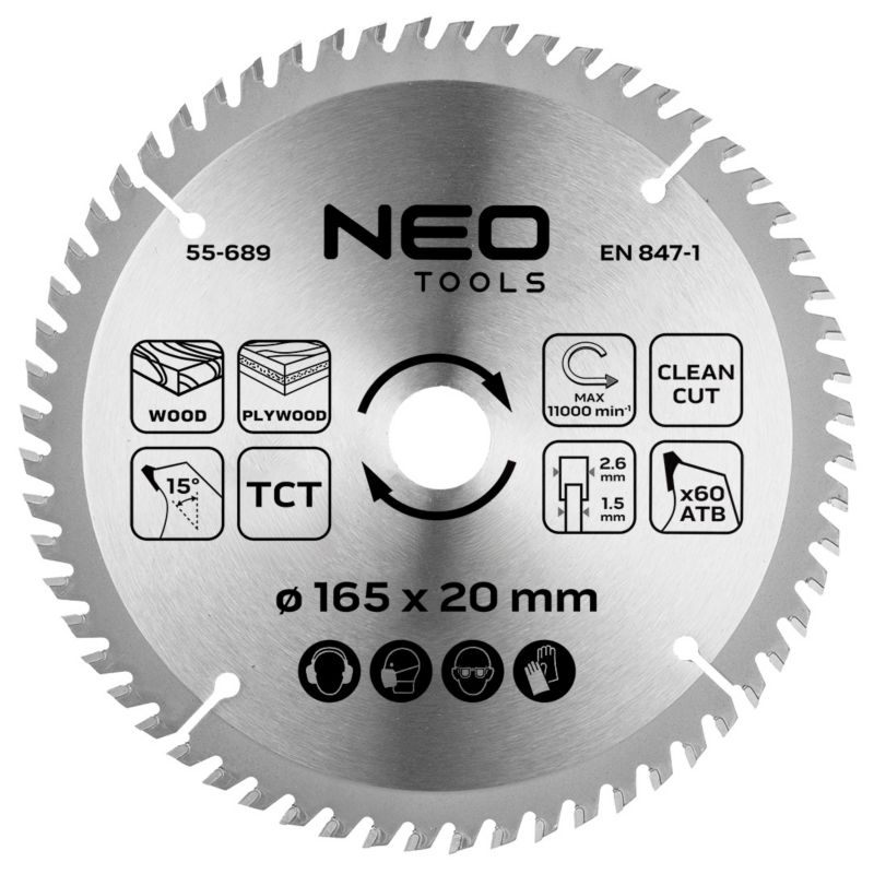 Tarcza do pilarki, widiowa NEO TOOLS, zagłębiarki, widiowa, 165 x 1.5 x 2.6 x 20 mm, 60 zębów 1 szt