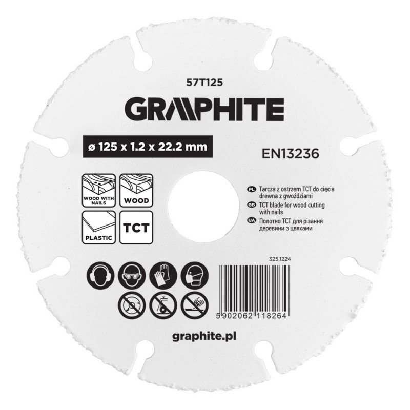 Tarcza z ostrzem TCT GRAPHITE do cięcia drewna z gwoździami 125 x 1.2 x 22.22 mm 1 szt