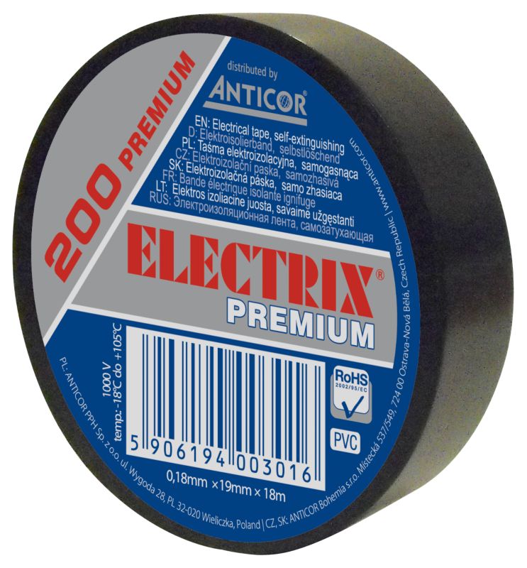 Taśma izolacyjna PCV Electrix 200 0,18 mm x 19 mm x 18 m czarna