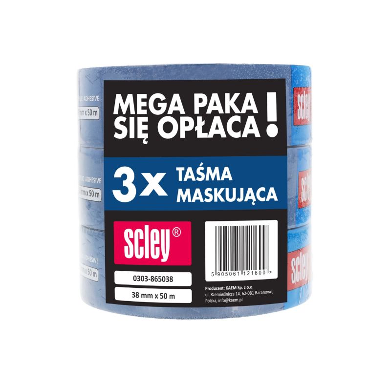 Taśma malarska Scley niebieska 38 mm x 50 m 3 szt.
