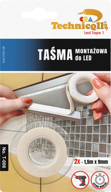 Taśma montażowa do LED Technicqll dwustronna 9 mm x 1,5 m