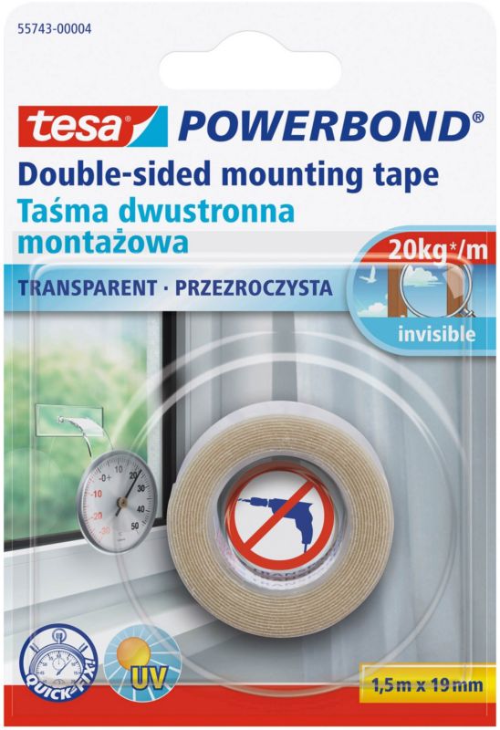 Taśma montażowa dwustronna Tesa Powerbond 19 mm x 1,5 m transparentna
