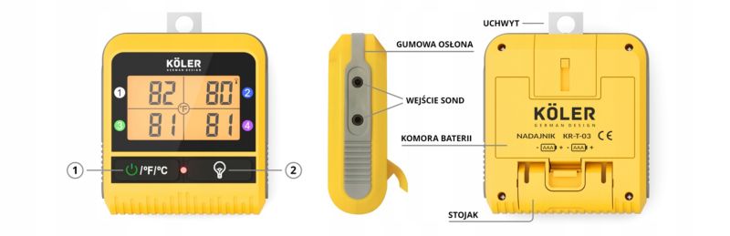 Termometr Koler Do Grillowania I Wędzenia Mięs Odbiornik Nadajnik 4 Sondy 1 szt.