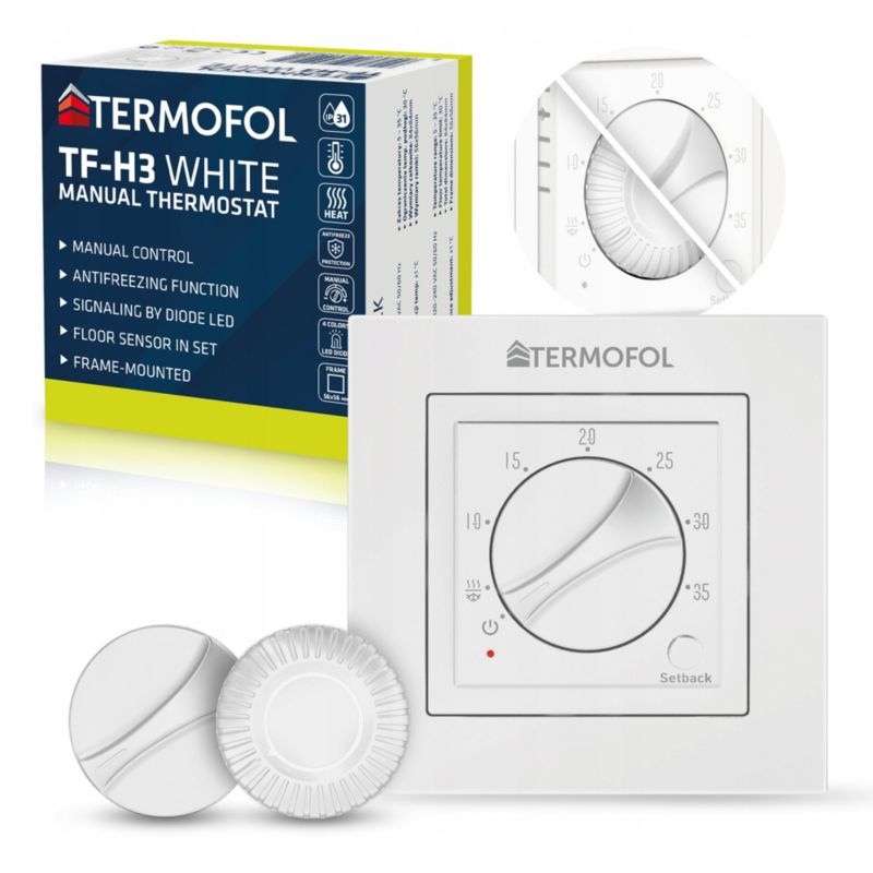 Termoregulator pokojowy TERMOFOL TF-H3 biały manualny podtynkowy IP31