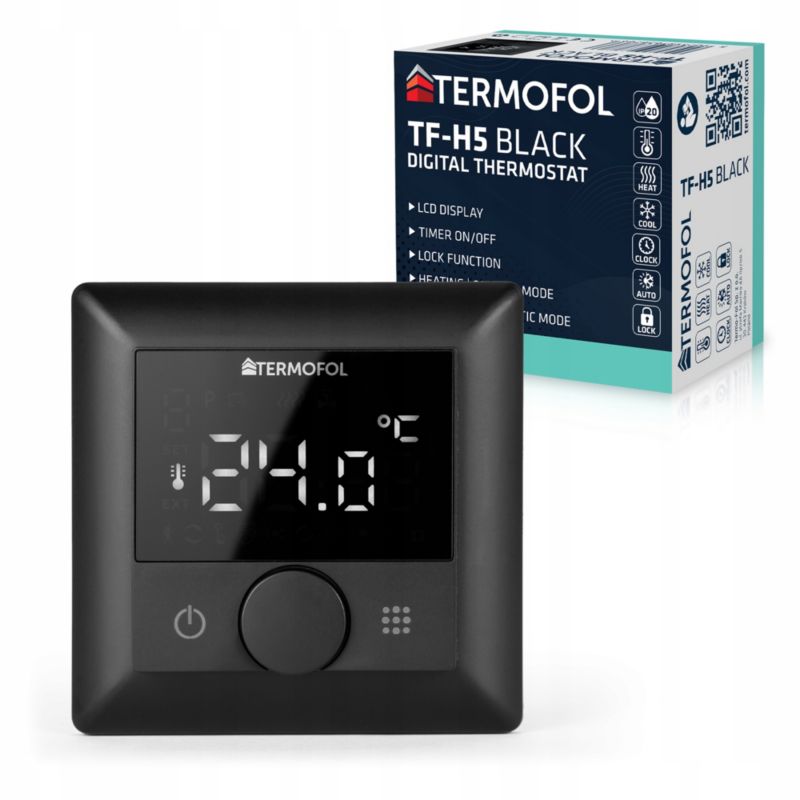 Termoregulator pokojowy TERMOFOL TF-H5 Black do ogrzewania podłogowego