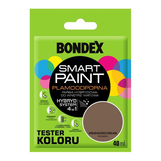 Tester farby Bondex Smart Paint pudełko mlecznych czekoladek 40 ml