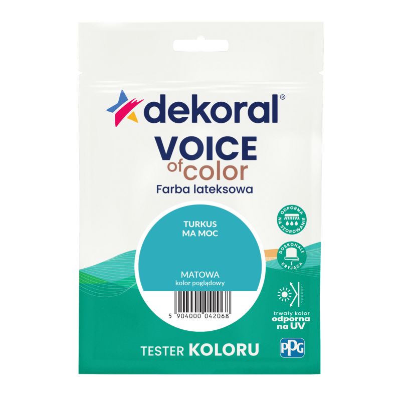 Tester farby kolorowej Dekoral Voice of Color turkus ma moc 0,05 l