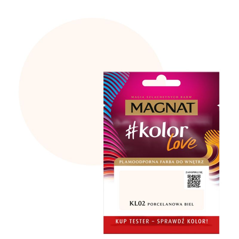 Tester farby plamoodpornej Magnat #kolorLove KL02 porcelanowa biel 0,025 l