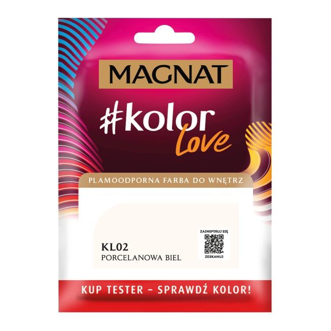 Tester farby plamoodpornej Magnat #kolorLove KL02 porcelanowa biel 0,025 l