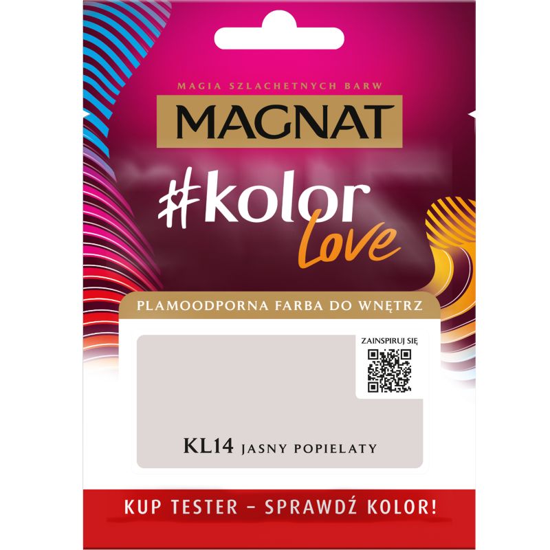 Tester farby plamoodpornej Magnat #kolorLove KL14 jasny popielaty 0,025 l
