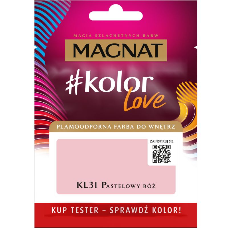 Tester farby plamoodpornej Magnat #kolorLove KL31 pastelowy róż 0,025 l
