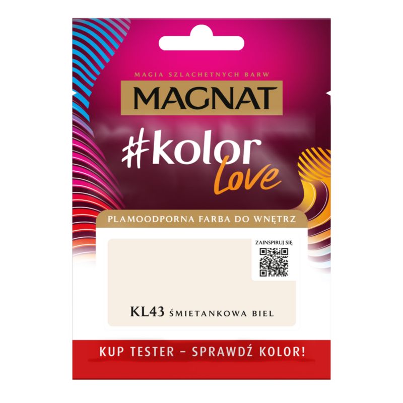Tester farby plamoodpornej Magnat #kolorLove KL43 śmietankowa biel 25 ml
