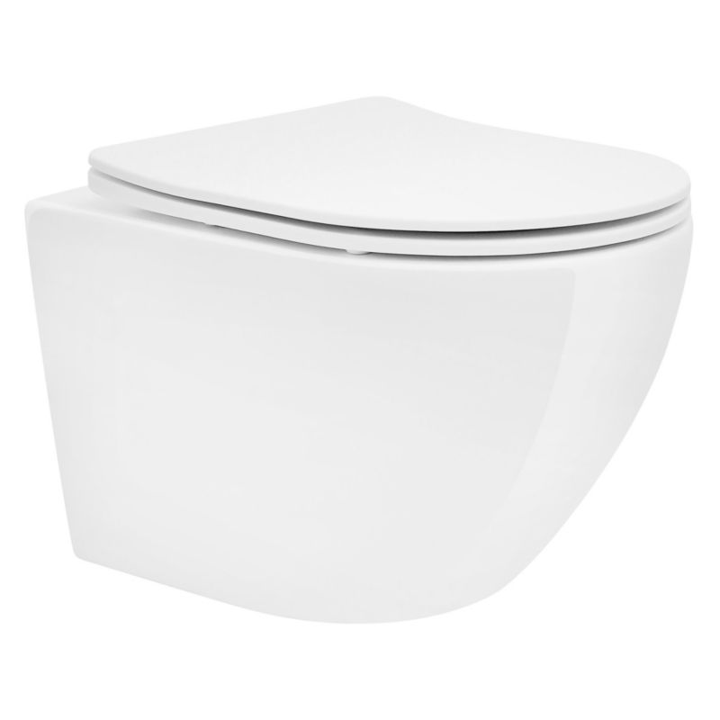Toaleta wisząca ECD Germany bezkołnierzowa 49 cm miska ceramiczna nano powłoka antybakteryjna deska wolnoopadająca duroplast 1 szt