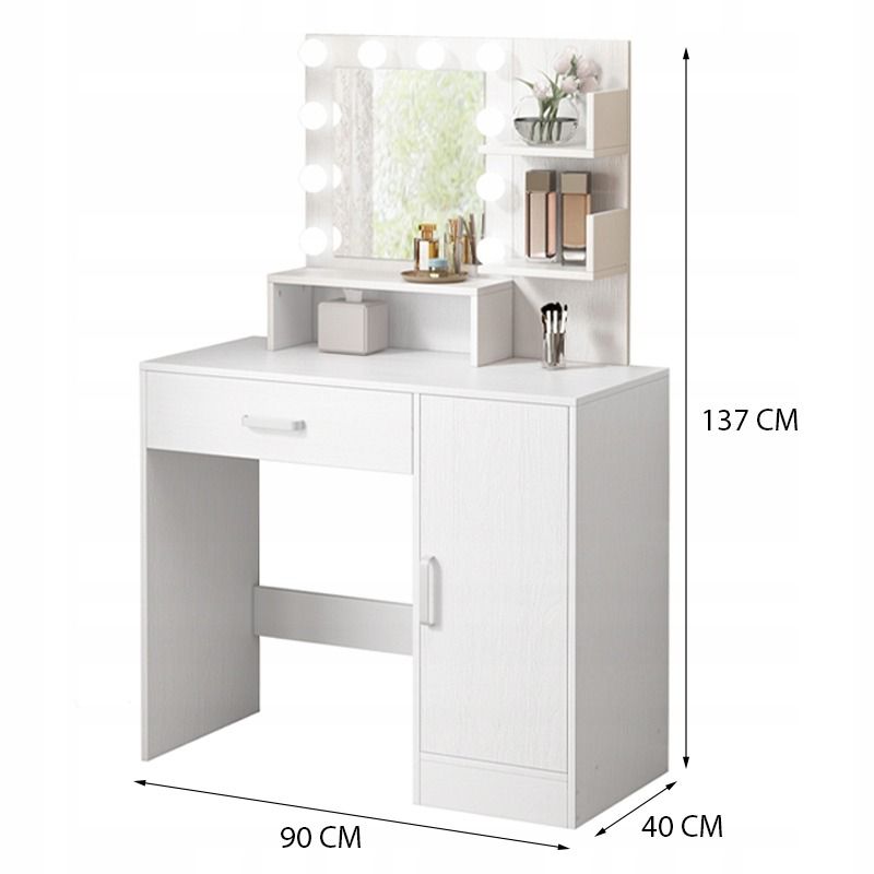 Toaletka kosmetyczna Rebiko makijażu wizażu z lustrem led nowoczesna glamour loft 1szt