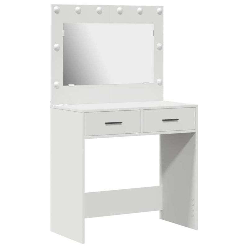 Toaletka vidaXL biała z lustrem, oświetleniem LED i 2 szufladami 78,5 x 41 x 135 cm 1 szt.