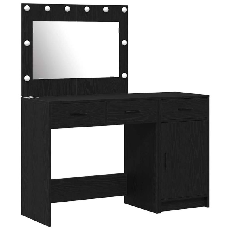 Toaletka vidaXL czarna z lustrem LED i 3 szufladami 1 szt.