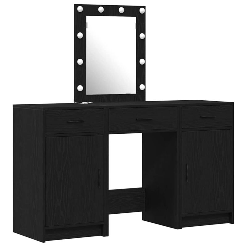 Toaletka vidaXL czarna z lustrem, oświetleniem LED i 3 szufladami 1 szt.
