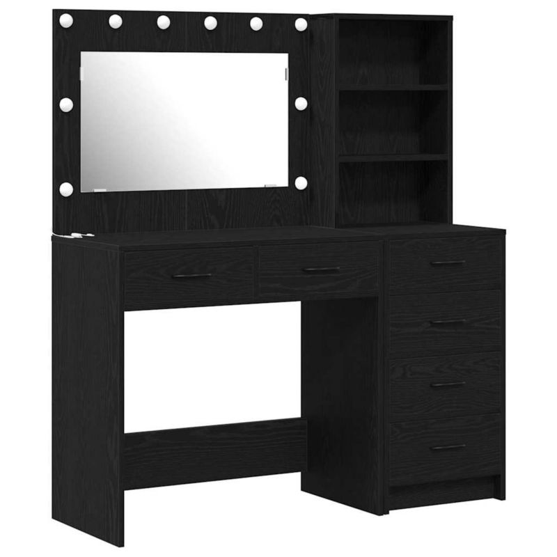 Toaletka vidaXL czarna z taśmami LED, szufladą i półką 78,5 x 41 x 135 cm 1 szt.