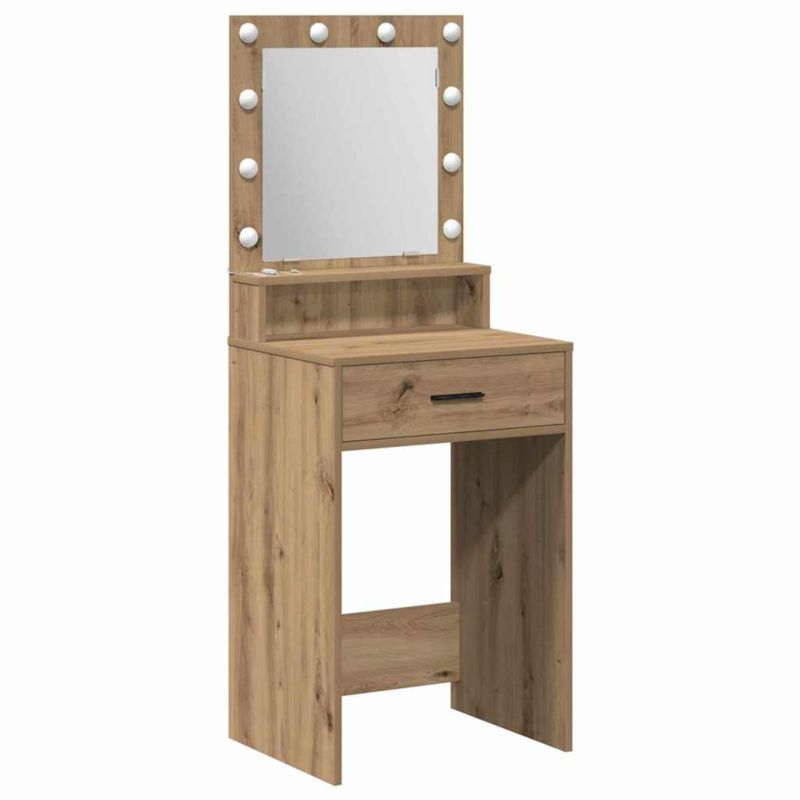 Toaletka vidaXL dąb rzemieślniczy z lustrem LED i 2 szufladami 50 x 41 x 135 cm elegancka 1 szt.